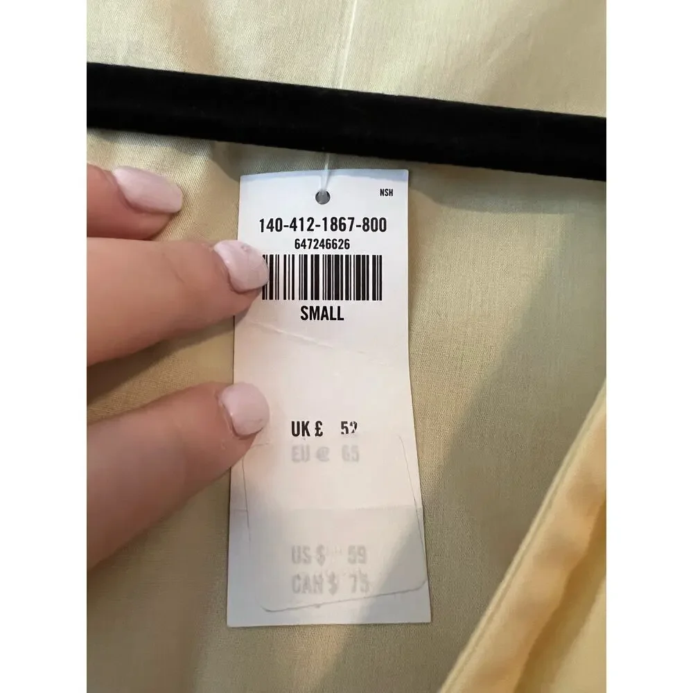 NWT Abercrombie & Fitch Poplin Tie Front Crop Top Yellow Puff Sleeve Size S